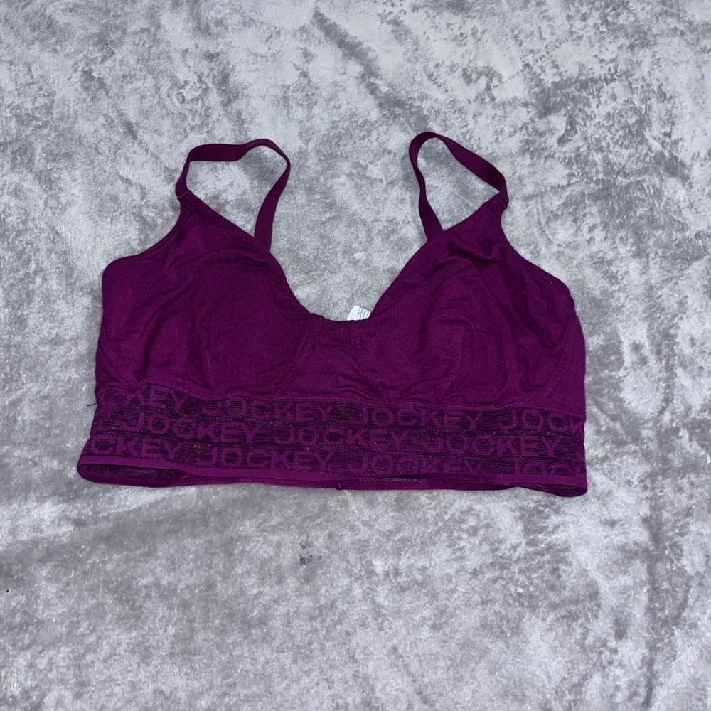 Jockey Womens Plum Logo Band V-Neck Bralette Size Medium